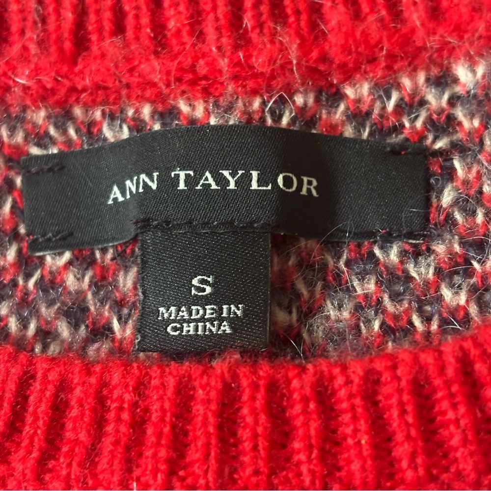 Ann Taylor Red/Black/Camel Plaid Wool Blend Sweater, Size Small - Picture 12 of 13
